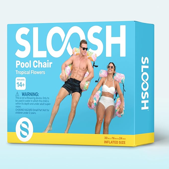 SLOOSH Inflatable Pool Floats Adult, 2 Packs Floating Lounge Chairs, Blow up