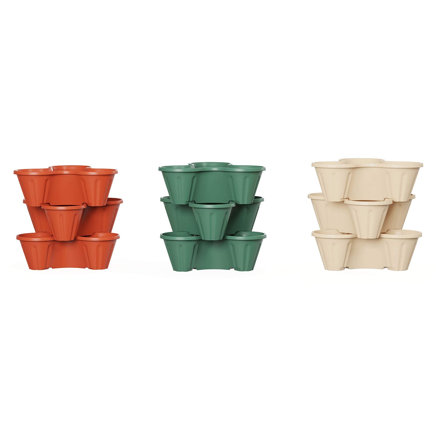 Set of 3 Stacking Planter Tower - 3-Tier Space Saving Flower Pots - Indoor/Outdoor Vertical Herb and Vegetable Planter by Pure Garden (Sand Stone)