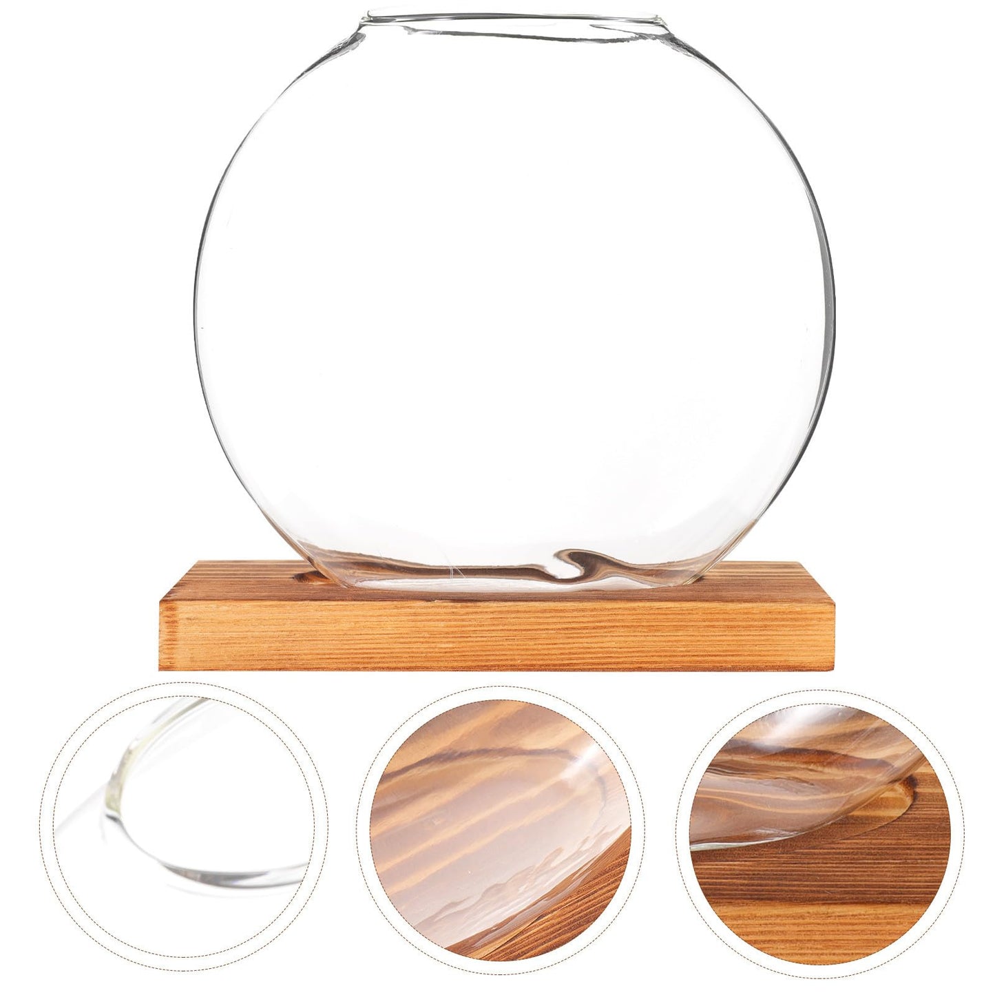 LALADEFIEE Desktop Glass Hydroponic Plant Vase with Retro Wood Base, Scindapsus Aureus Terrarium Planter for Office and Home Décor