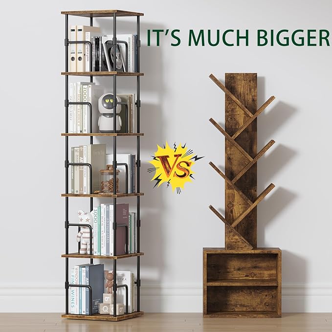 5-Tier Rotating Bookshelf, Freestanding Corner Bookshelf, 360° Spinning