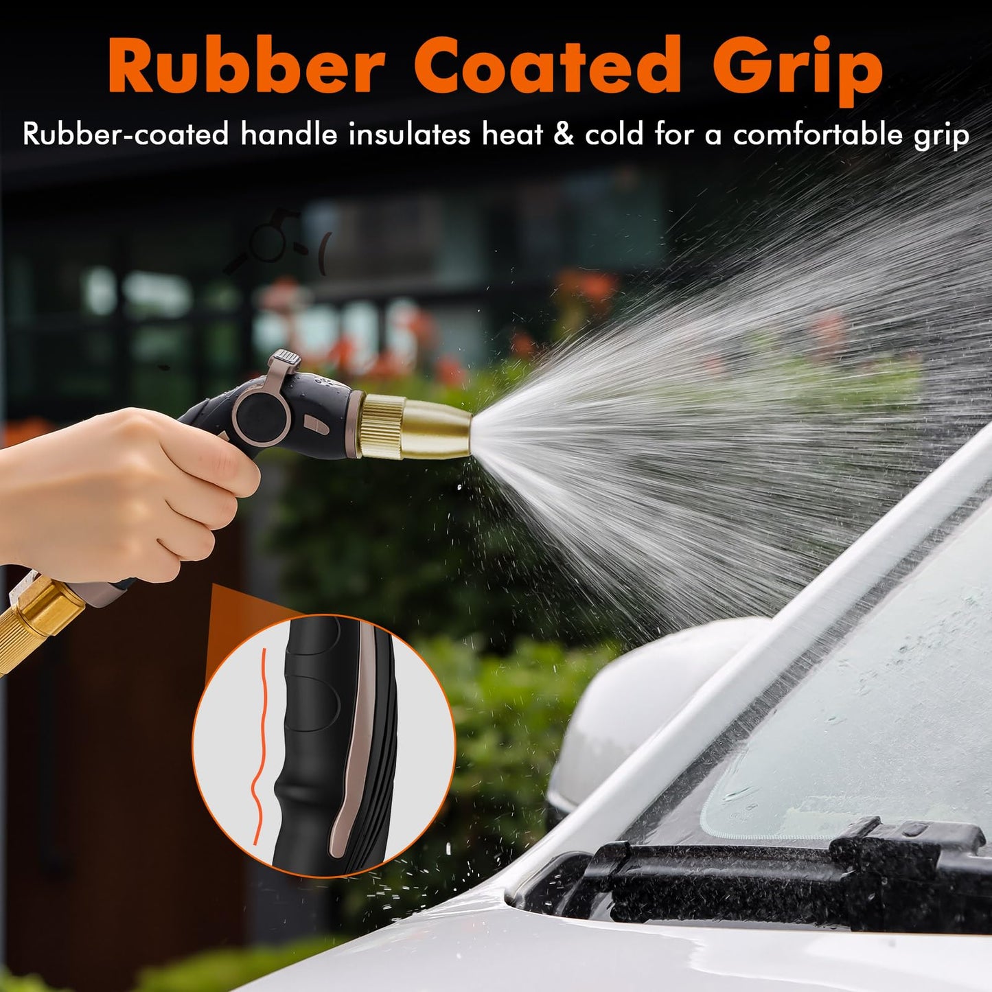 RESTMO High Pressure Hose Nozzle Sprayer, Heavy Duty Brass Head, Metal Water Hose Nozzle for Car Washing, Garden Cleaning, Lawn and Plant Watering, 4 Spray Patterns, Brown
