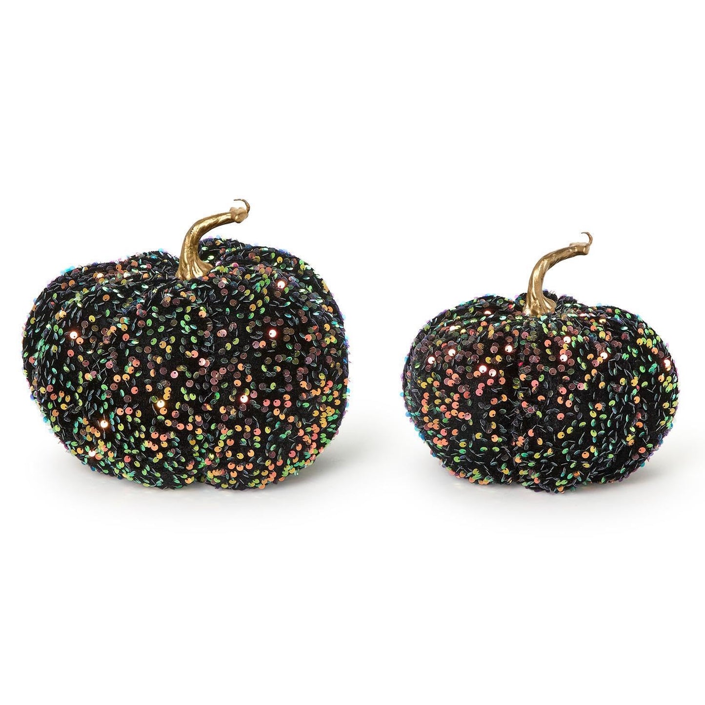Two's Company Iridescent Sequin Pumpkin Figurines, 9.5-Inch, Plastic, Black, Set of 2
