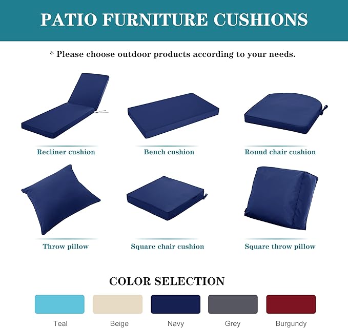 Chaise Lounge Cushion Outdoor, Waterproof and Stain-Resistant Lounge Deck