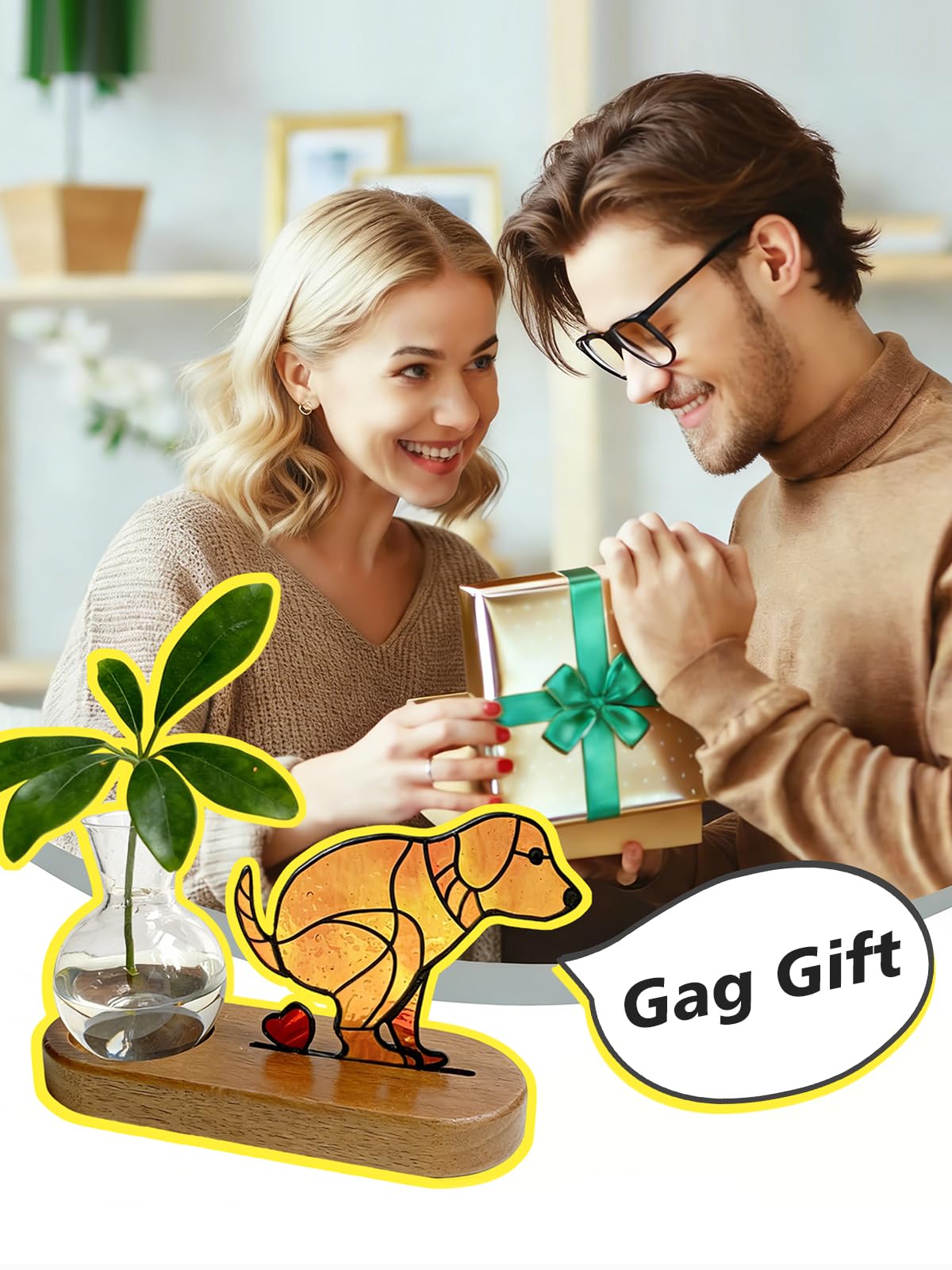 AfanDank Handmade Dog Propagation Stations: Funny Hydroponic Vase with Wooden Stand for Indoor Plants, for Plant Lovers Women Mom, Office Desk & Home Decor
