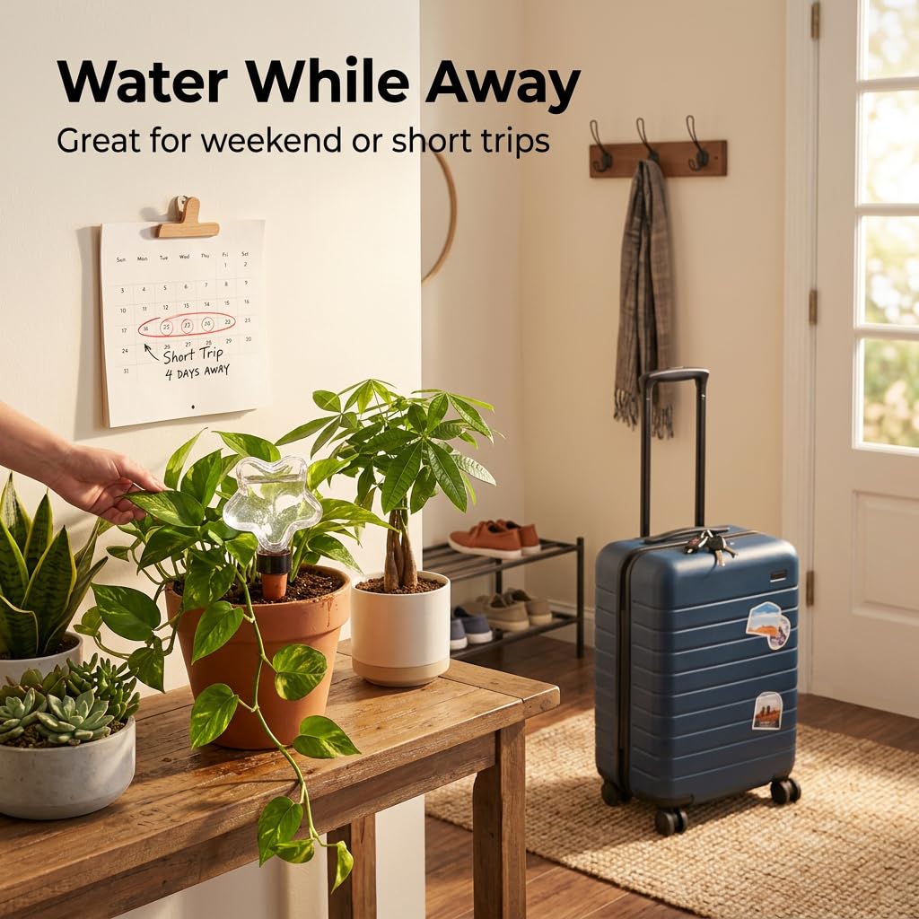 Kysren 4 Pcs Self Watering Globes for Indoor Plant Lovers - Top-Fill Plant Watering Devices for Vacation, 7oz Clear Plastic Star Watering Bulbs with Terracotta Spikes
