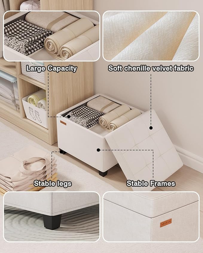 ABHENG Chenille Cover Steel Frame Ottoman