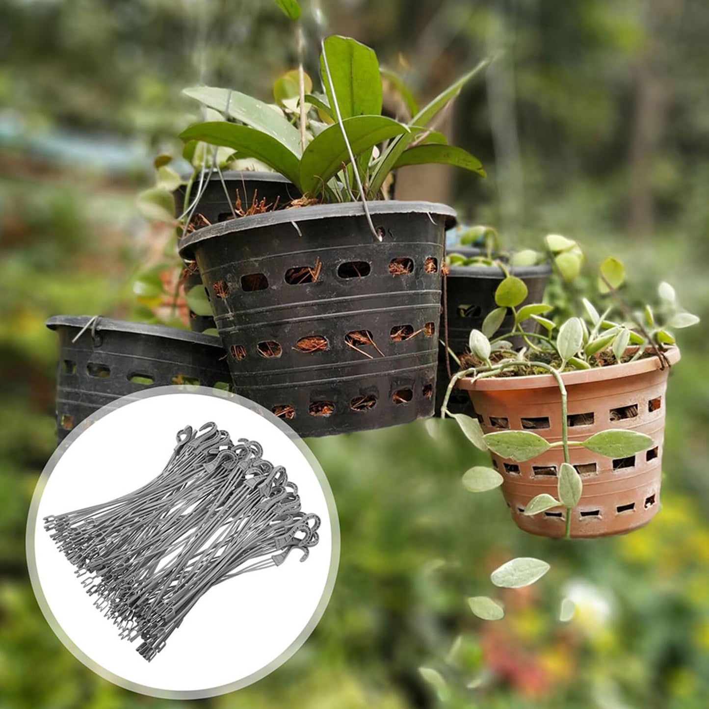 DOITOOL 30 Pcs Plastic Hanging Basket Hooks, Triple Hook Replacement Chains for Plant Hanger Flower Pot Holder Outdoor Indoor Porch Garden Bird Feeder Lantern Accessories
