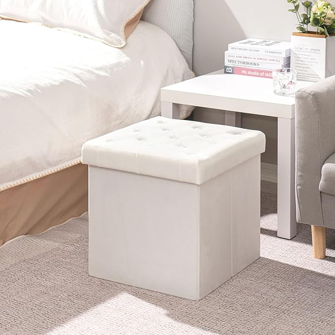B FSOBEIIALEO Storage Ottoman Velvet Tufted Folding Ottomans Footstool Rest Seat