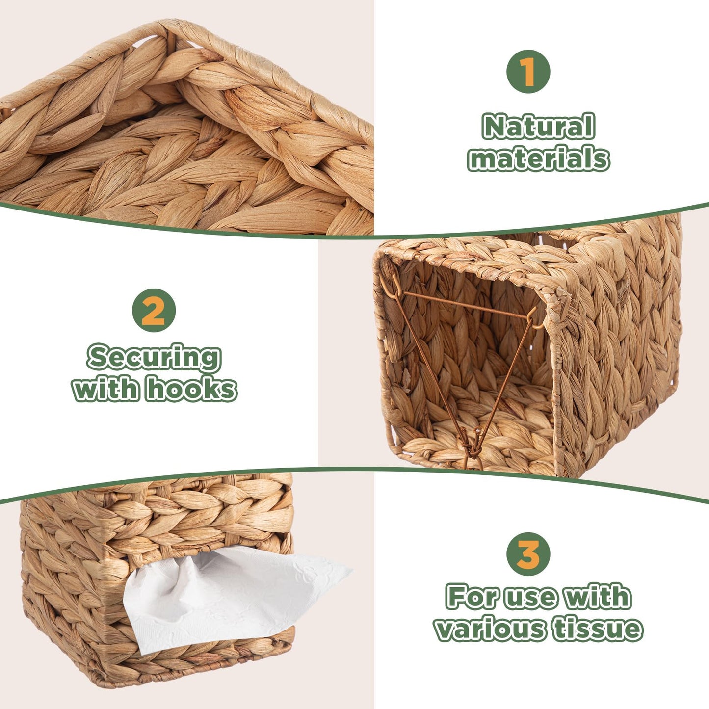 BrightRow Water Hyacinth Tissue Box Cover with Storage Tray, Rattan Wicker Box Holder Boho Handwoven Napkin Organizer for Desktop, Nightstand and Bathroom, Natural Modern Home Decor