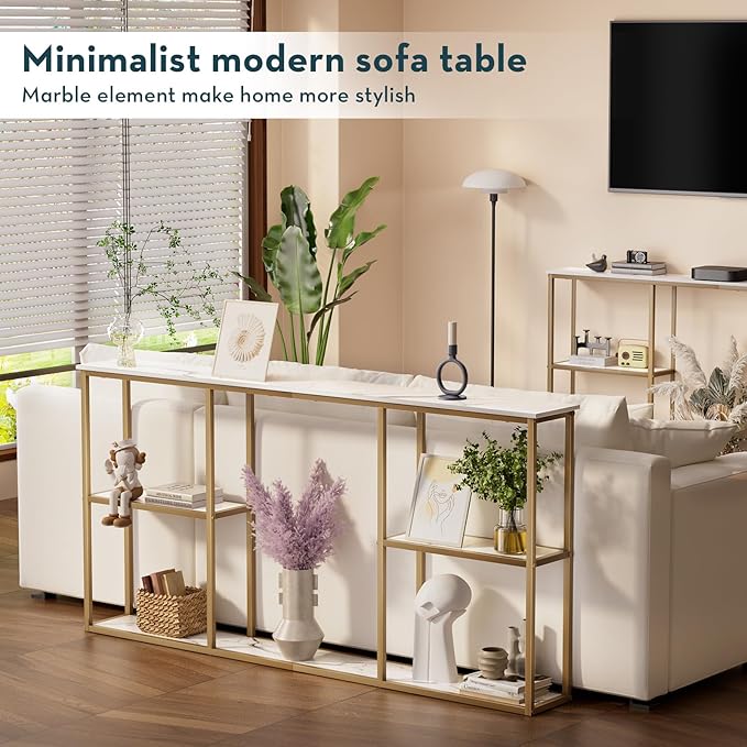 WOHOMO Gold Console Table, 3-Tier Small Entryway Table