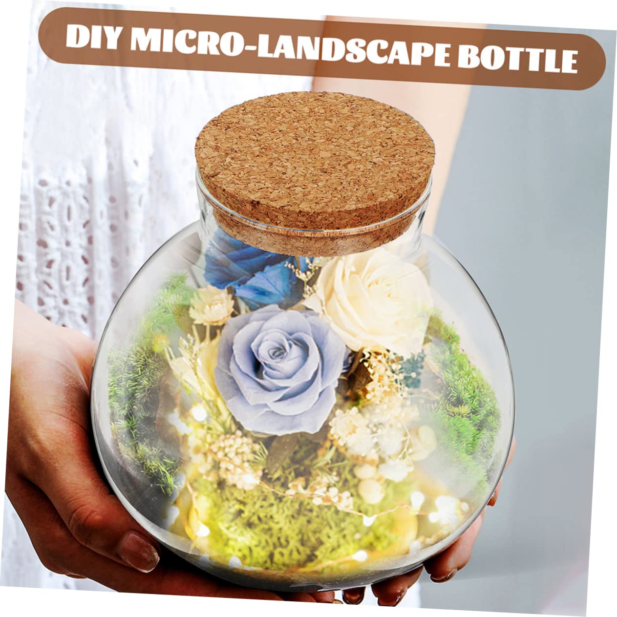 EPIGEIST Round Glass Terrarium Bottle with Cork Stopper Multi Purpose DIY Plant Holder for Succulents Home Decor and Events Micro Landscape Jar