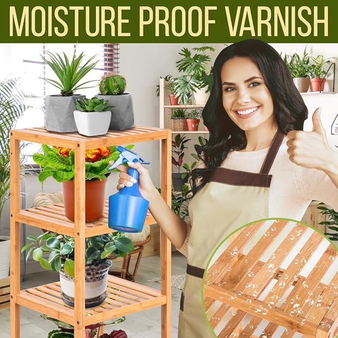 SereneLife 5-Tier Bamboo Bathroom Storage, Corner Slim Rack Cabinet Organizer