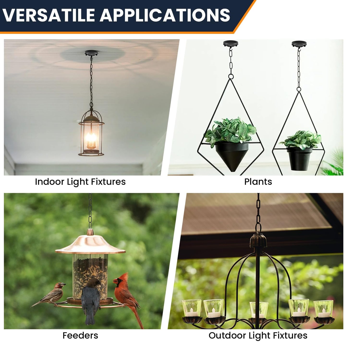 6 Feet Industrial Black Light Fixture Chain Kit with Ceiling Hook, Metal Lamp Pendant Chandelier Hanging Chain Extension with Detachable Link, Connection Locks for Lights, Plant/Flower/Fruit Basket