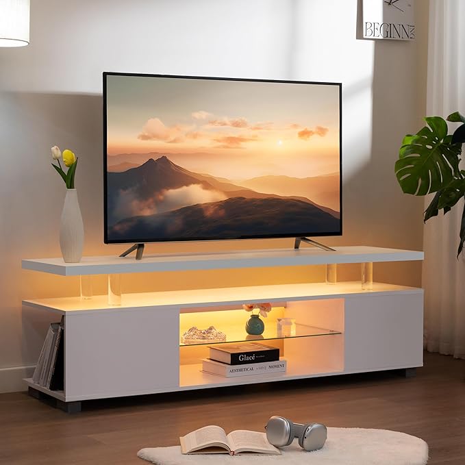 Cubehom White TV Stands for Living Room LED TV Stand Modern TV Stand