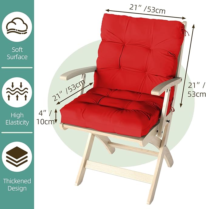 Outdoor Chair Cushions Set of 2, High Back Soft Seat Pad