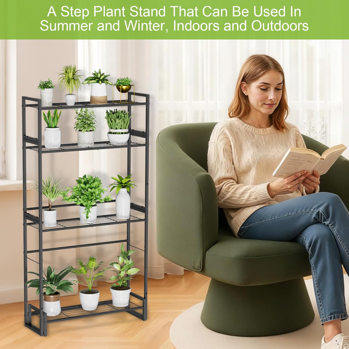 VyGrow Plant Stand, 4 Tier Stackable Tiered Plant Stand, Scalable Heavy Duty Tall Plant Shelf for Indoor Outdoor, Garden, Display Shelves, Flower Pot Holder, Black
