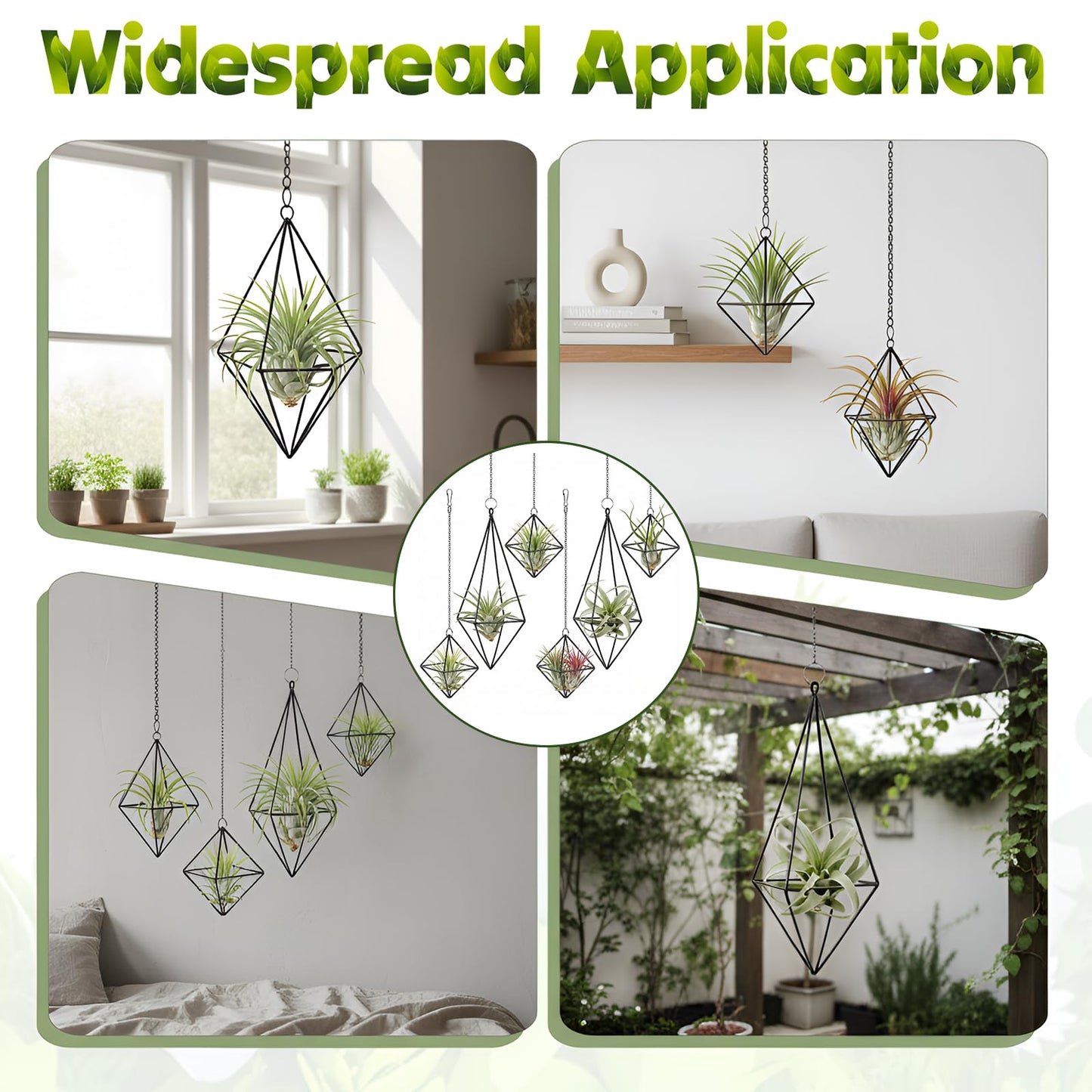Yuanan 6 PCS Air Plant Hanger, Air Plant Holder Geometric Metal Airplant Holder Hanging Tillandsia with Chains, Home Decor, Balcony Planting and DIY Art for Small Indoor Plants-2 Size