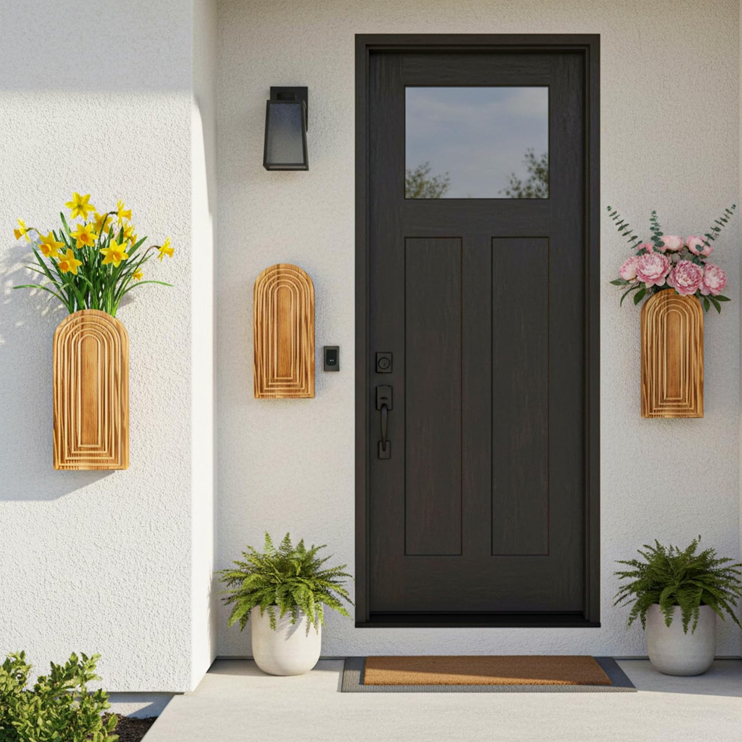 ygzQibhg 4 Pack Wall Planter Wood Wall Decor for Indoor Plants and Flower Hanging Planter Vase Art Home Decor for Living Room Bedroom Bathroom Patio Kitchen Office