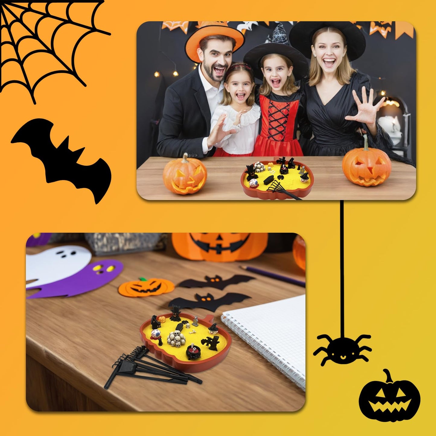 Pumpkin Zen Garden Halloween Table Decorations Desk Spooky Coffin Décor Decorative Tray Goth Office Gothic Desktop