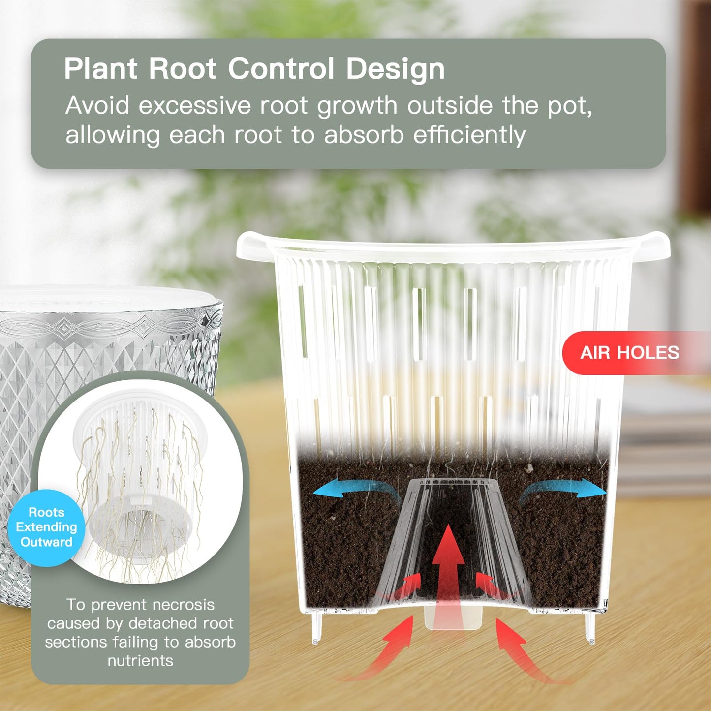QCQHDU 2 Pack Self Watering Pots, 7.2 Inch Flower Pots with Drainage Holes and Water Filling Port, Plastic Garden Planter for Indoor Outdoor Plants (Clear)
