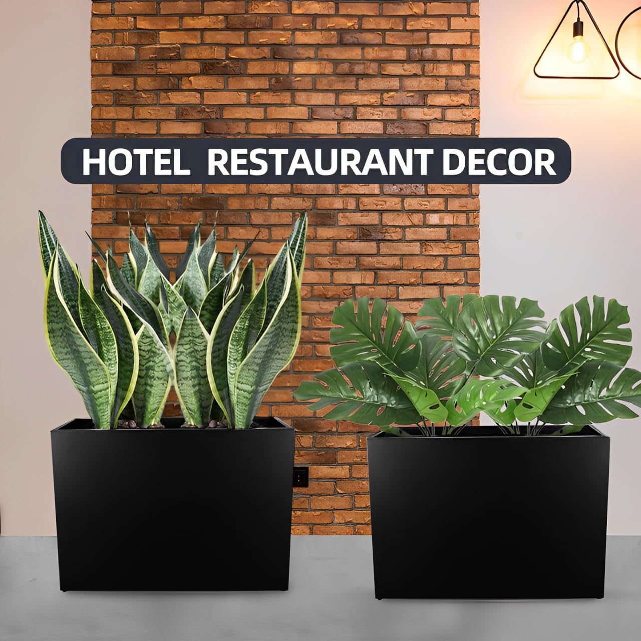 Megawodar Metal Tall Long Planter Box Large Rectangular Planter Flower Pot with Drainage Holes for Indoor Outdoor Deck Porch Garden Home Patio Front Door (Black, M)