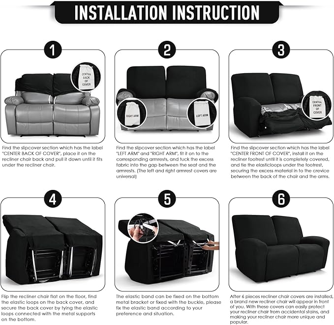 TAOCOCO Recliner Loveseat Slipcover, 6 Pieces Dual Recliner Sofa Covers