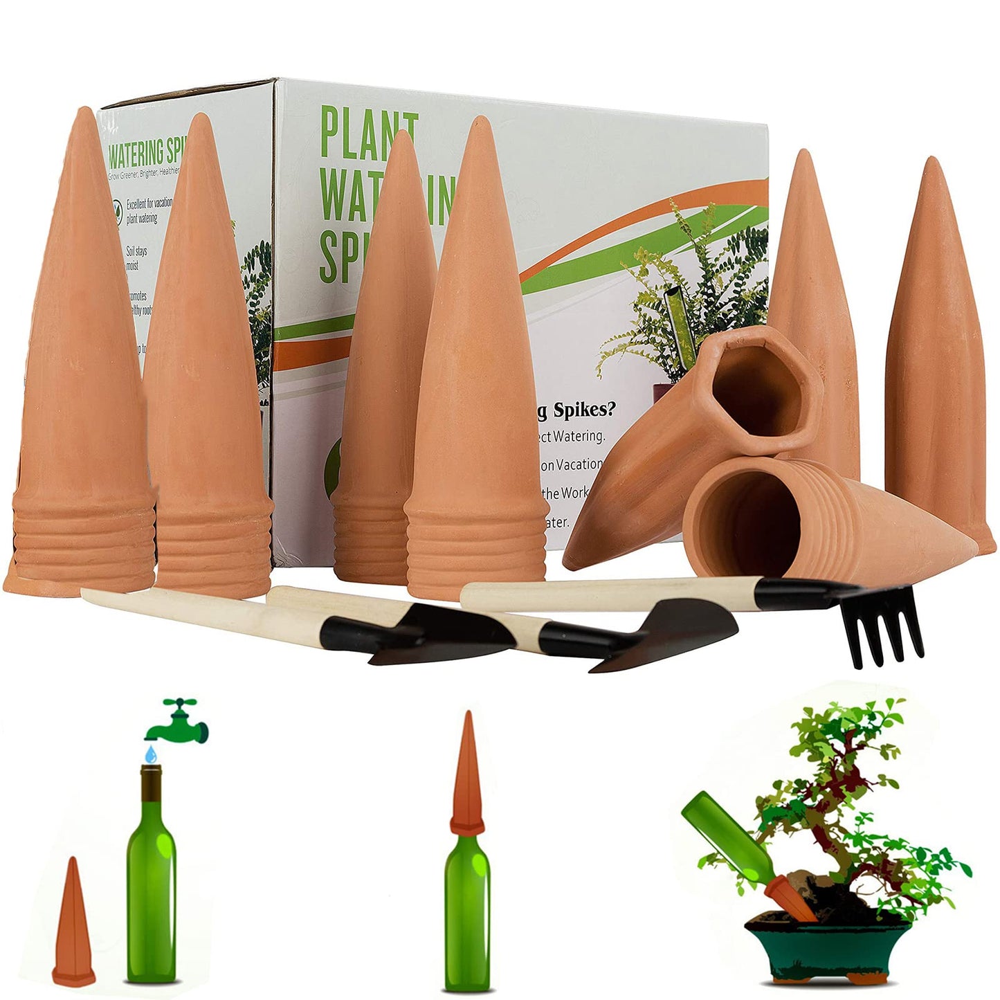 Plant Watering Devices, 8 Pack Terracotta Watering Spikes, Automatic Self Watering Spikes, Clay Wine Bottle Plant Watering Devices for Vacation, Self-Watering Stakes for Indoor Outdoor Plants