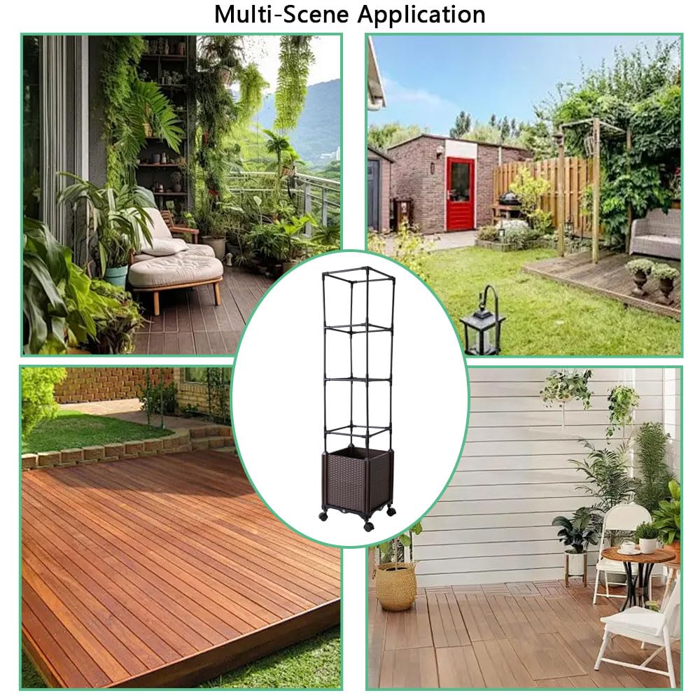 Antmoilios Raised Garden Bed with Tomato Cage & Trellis, 56" Self-Watering Tomato Planter Box for Vegetables Flowers | Lockable Wheels, Vertical Gardening | Indoor Outdoor Patio Use, Easy Assembly