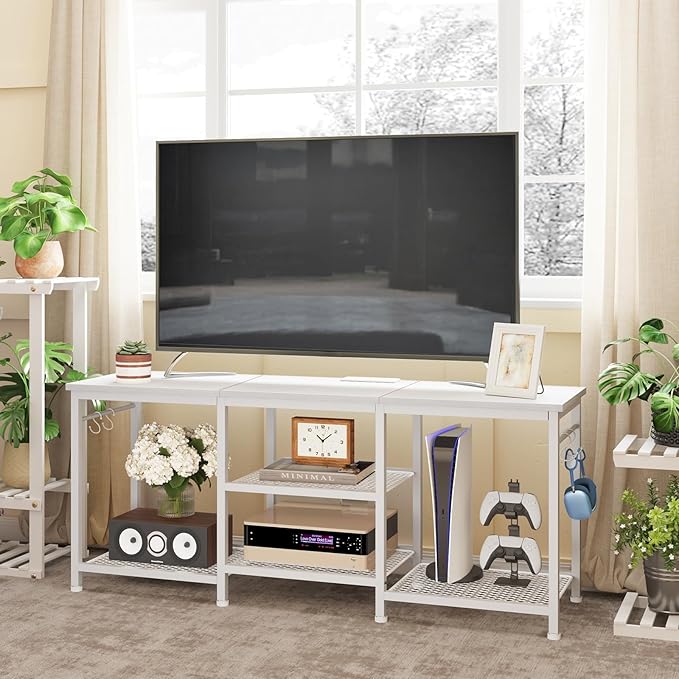 YGEOMER White TV Stand for Up to 55 Inch Tvs, Entertainment Center