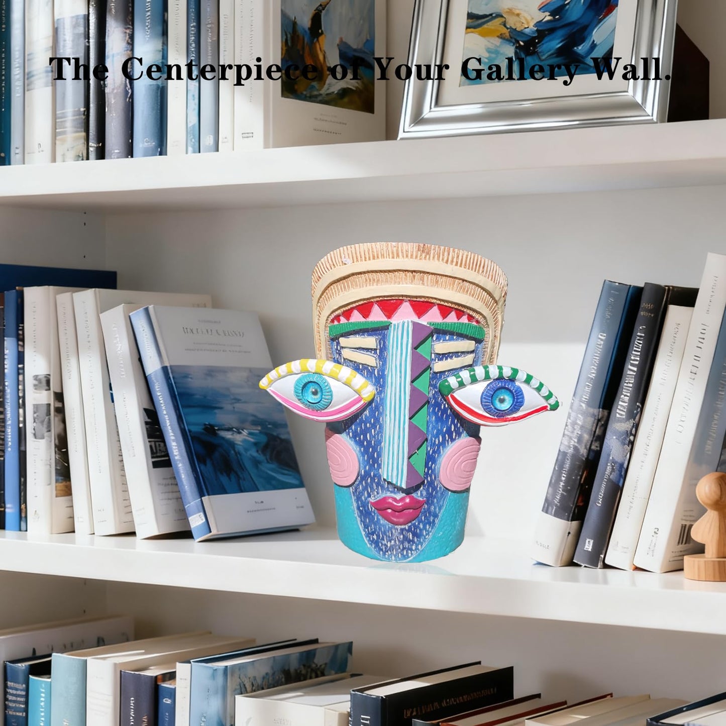 Bsearty Big Eye Face Planter, Tall Cartoon Abstract Resin Flower Pot, Colorful Funky Vase for Succulents (Blue, Large)