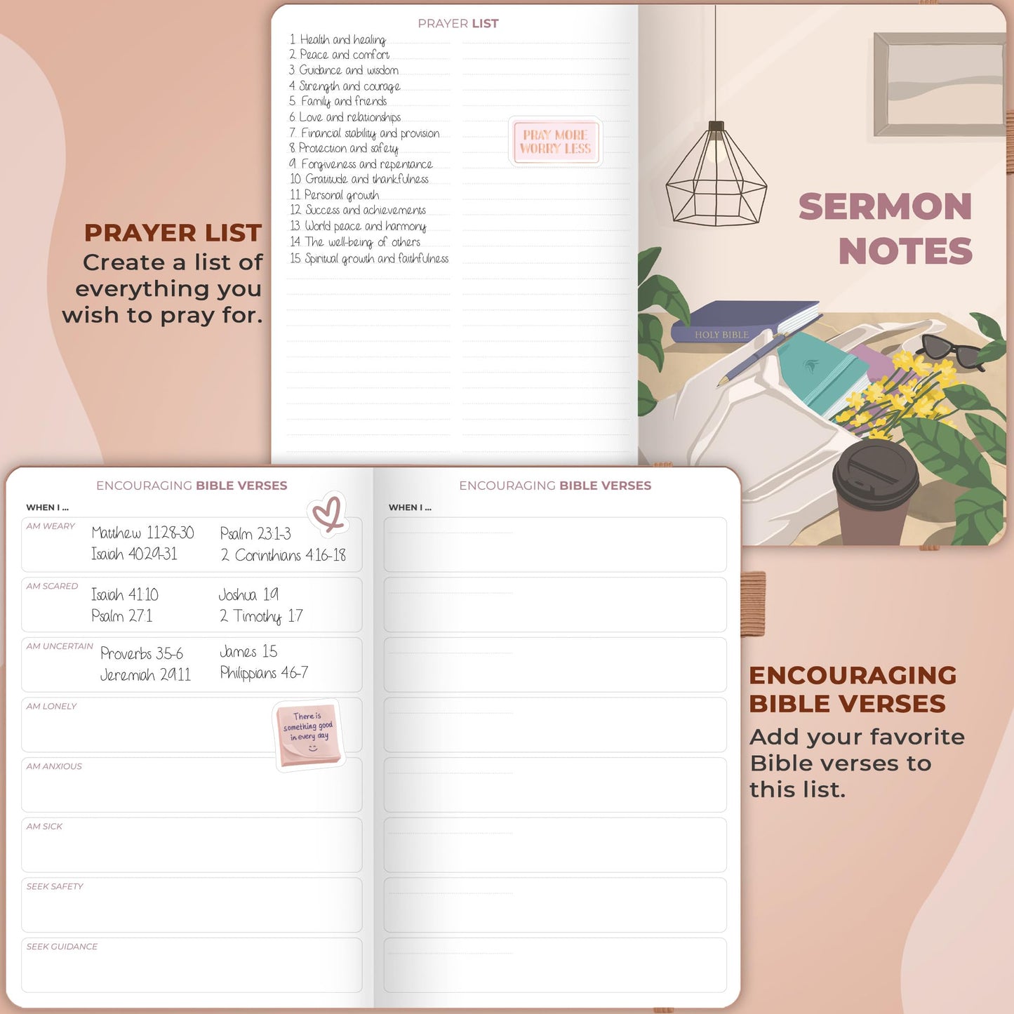 Clever Fox Bible Study Journal – Church Notes Notebook – Note Taking & Journaling Kit – Faith Based Religious Gifts & Accessories (Dark Terracotta)