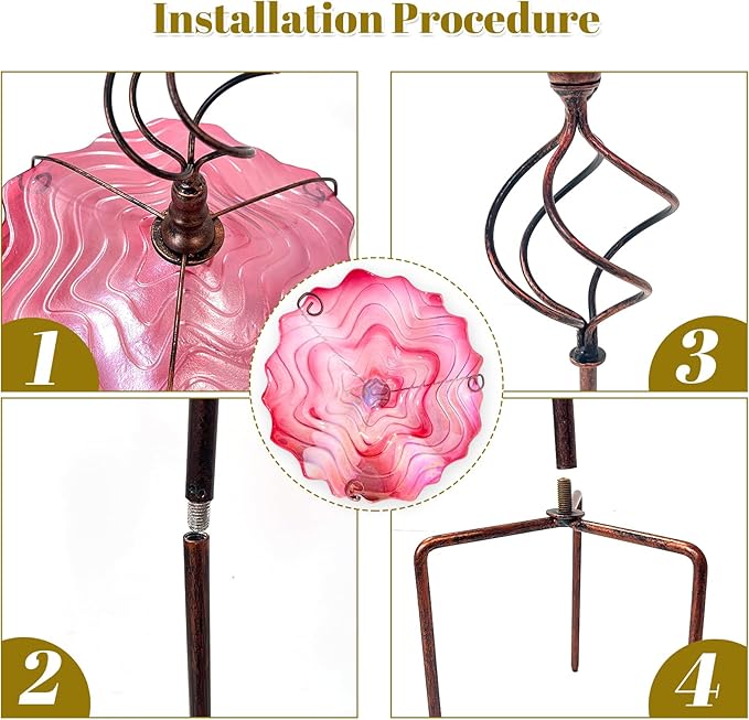 HONGLAND Bird Baths for Outside,12" Small Pink Glass Birdbaths Outdoor,Detachable Bird Feeder with Metal Stake for Garden Yard Patio Decor,32" Height