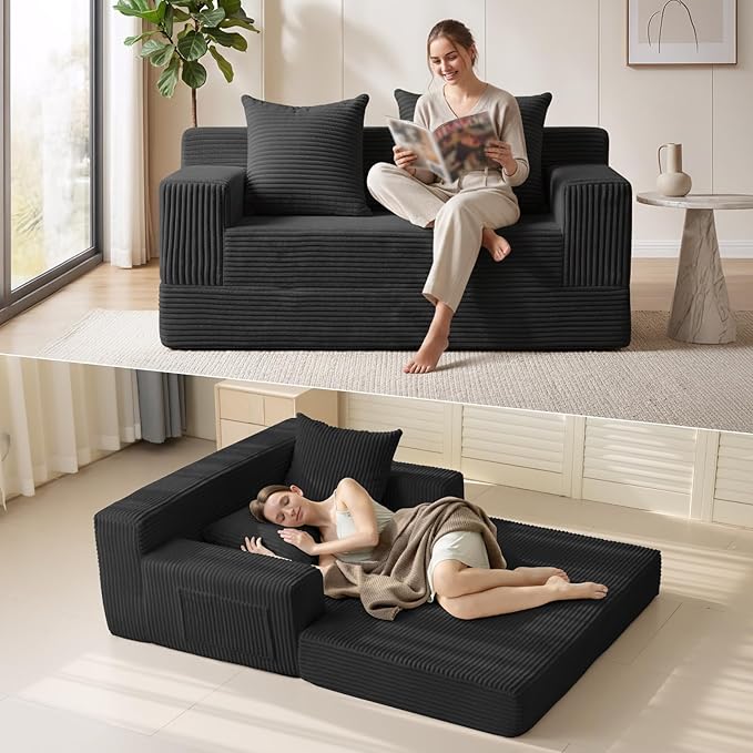 Erament Loveseat Boneless Convertible Sofa Bed, Folding Floor Futon Sleeper