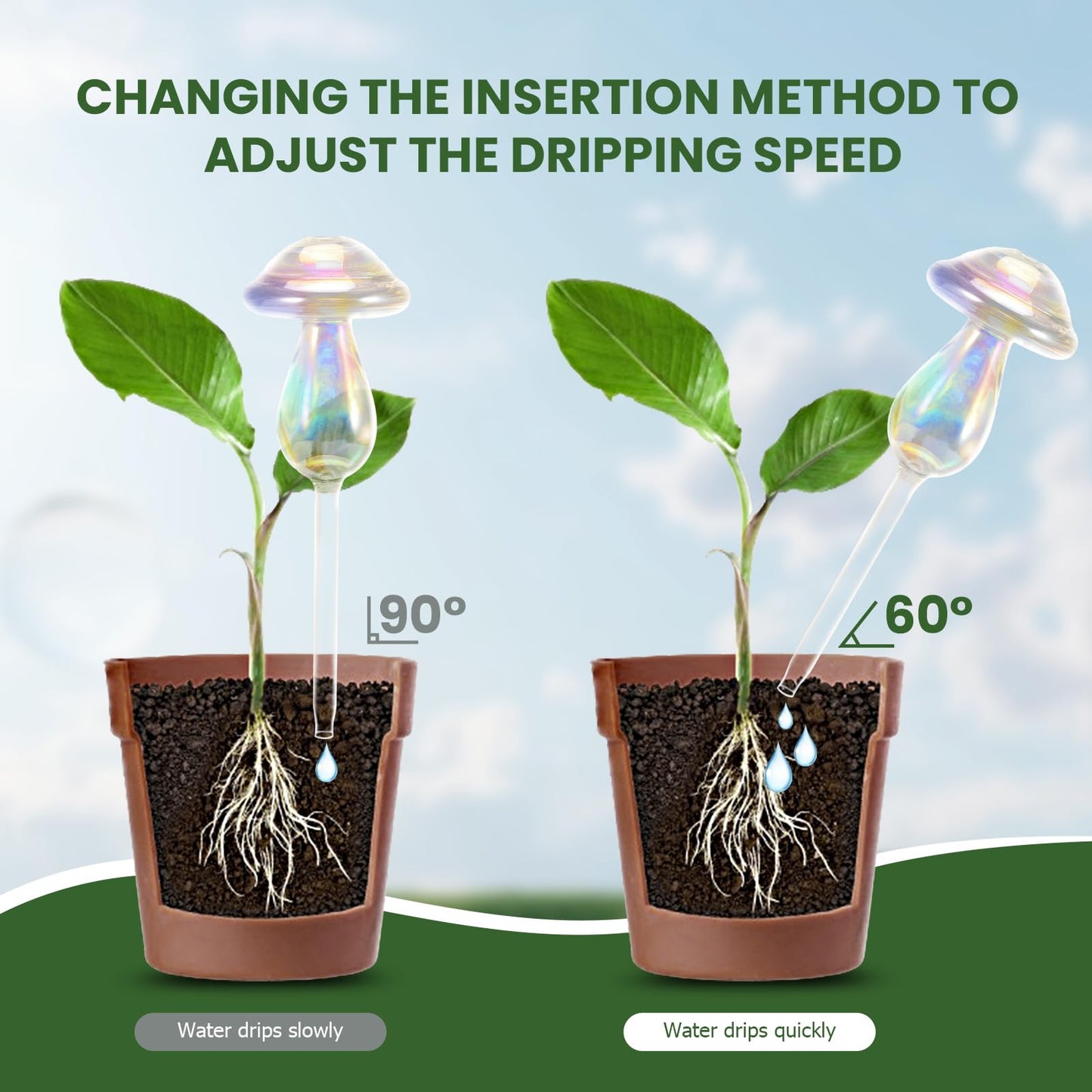 JFLLAJNF Plant Watering Globes-4pcs Self Watering Planter Insert,Plant Watering Devices,Glass Watering Bulbs for Indoor Plants,Mushroom Watering Globes,Top-Fill Watering