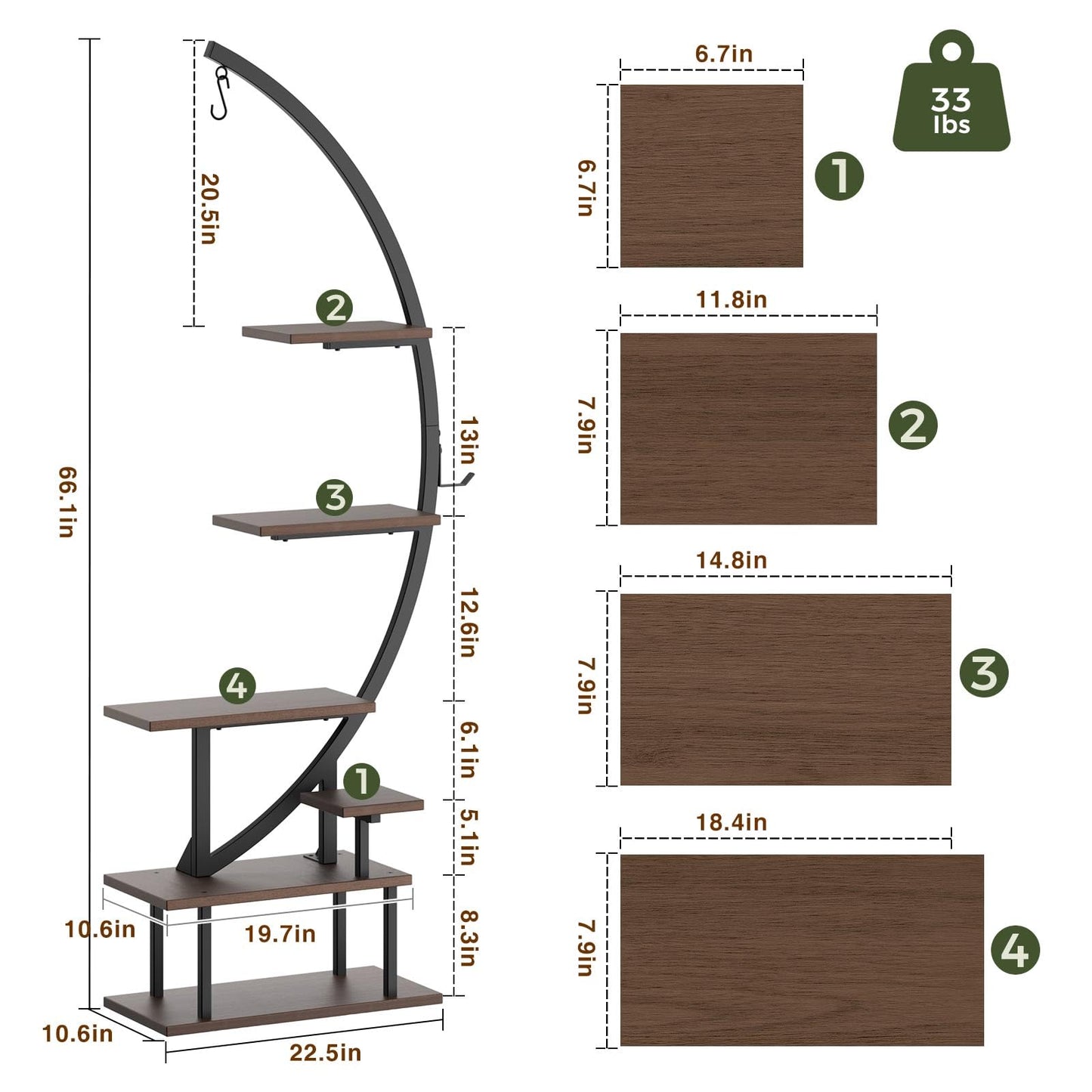 GREENSTELL Plant Stand with Grow Lights, Half Moon 7 Tiered Metal Plant Shelf , Multiple Tier Curved Ladder Flower Pot Stand Display Rack for Indoor Living Room Patio Garden Balcony Dark Brown (2 Pack)
