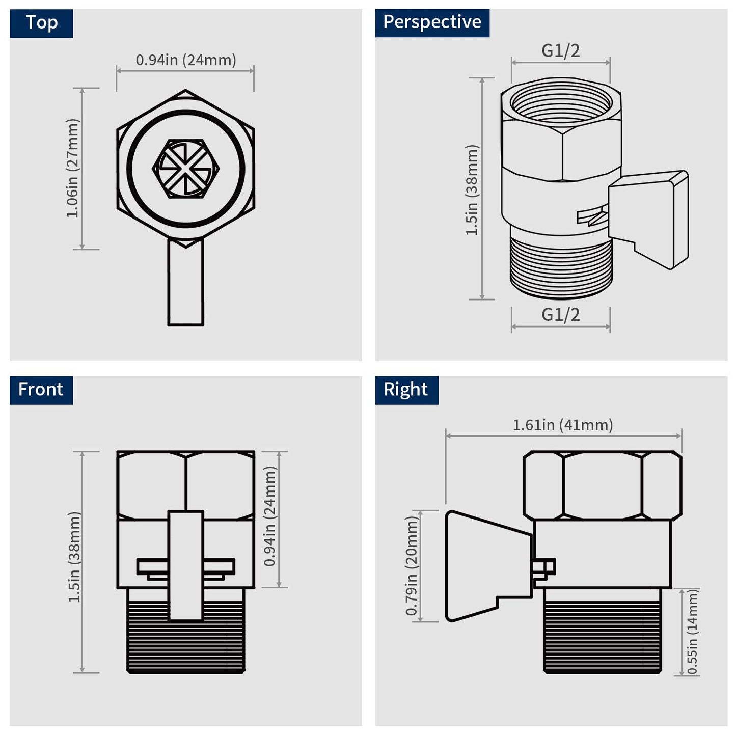 Tenfe Water Flow Control Valve, Brushed Nickel Shut Off Valve for Hand shower Adjustable Water Pressure Turn off Valve, Brass G1/2 Standard Connection