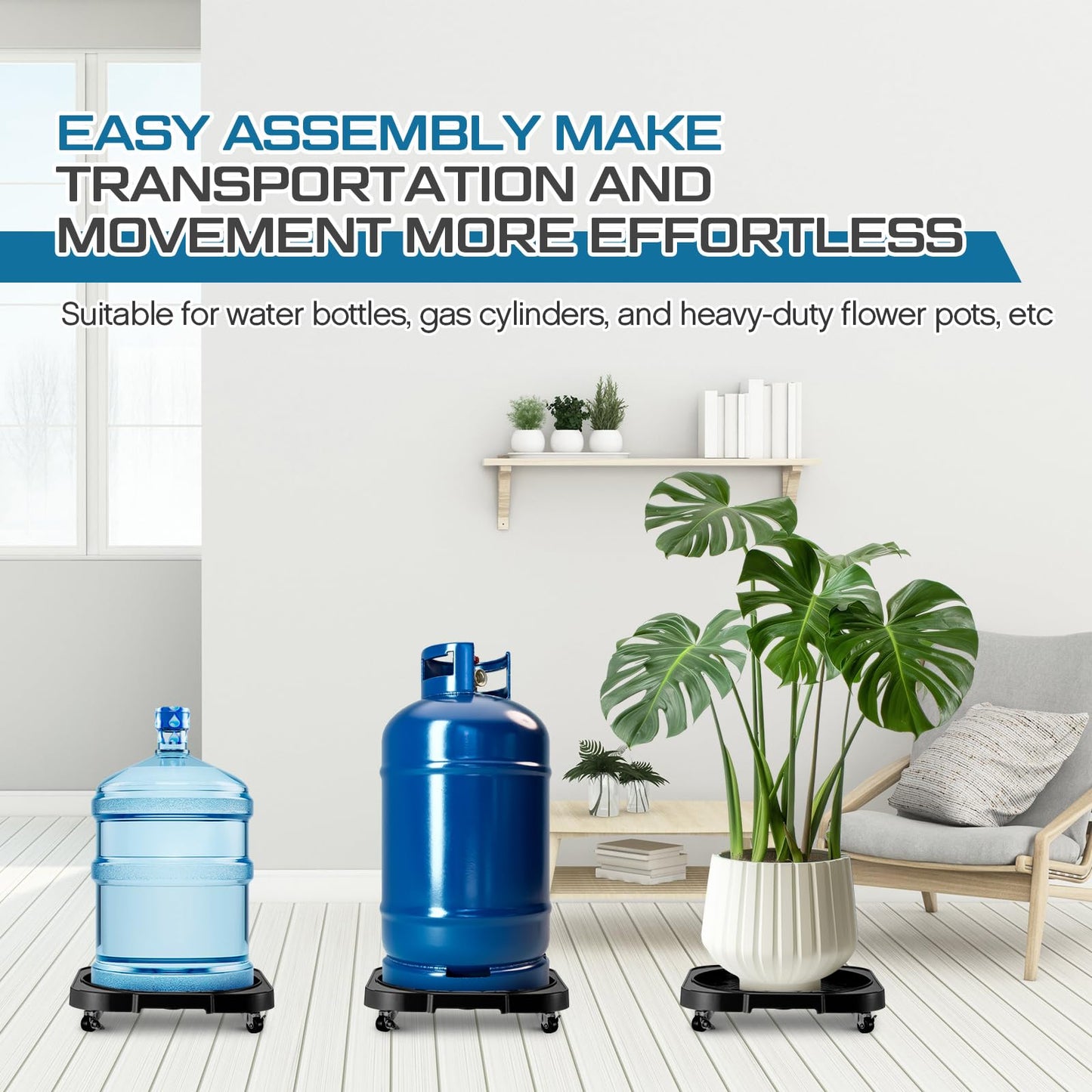 SiliFine 2 Pack 5 Gallon Water Bottle Jug Caddy with 4 Rolling Swivel Casters Wheels 5 Gallon Bucket Dolly for Heavy Duty Garden Flower Pot Movers, Plant Stroller, 11" Inside Diameter (Black)