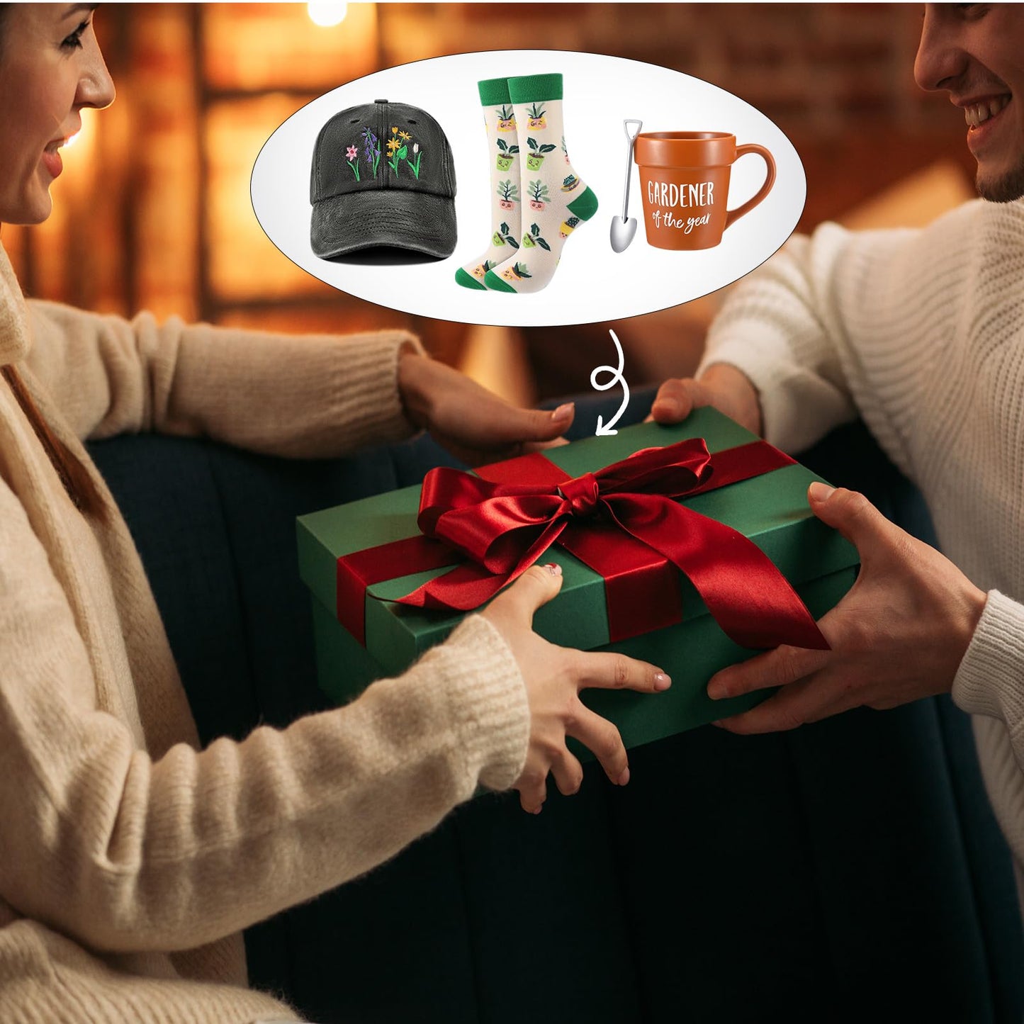 Sunnychicc 4 Pcs Gift Set for Plant Lovers Women, Mother's Day, Birthday Plants Themed Gift Set with 15oz Coffee Cup Gardening Hat Gardener Plant Socks Shovel Spoon for Lady Mom Gardening Supplies
