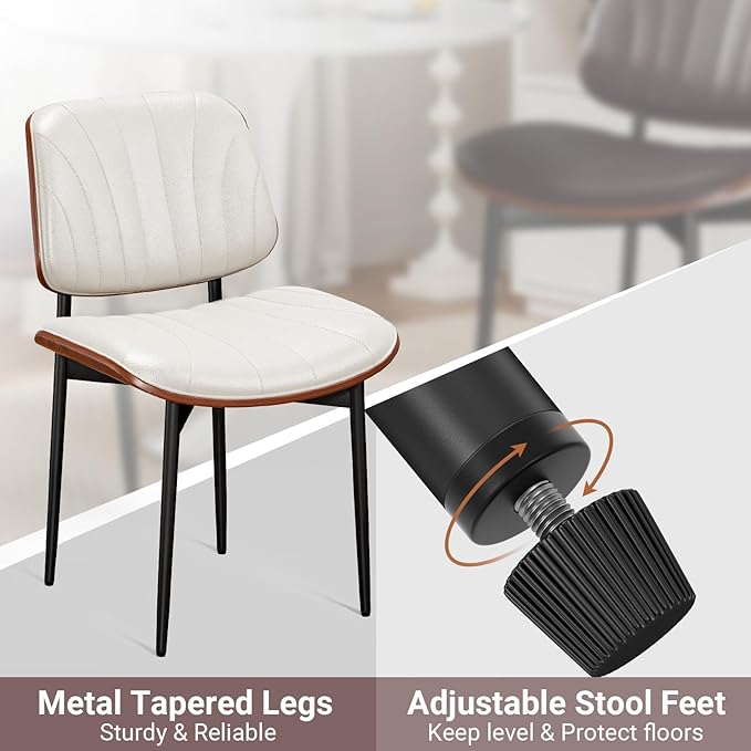 REONEY Dining Chairs Set of 4, Mid-Century Modern Upholstered PU Leather Chairs
