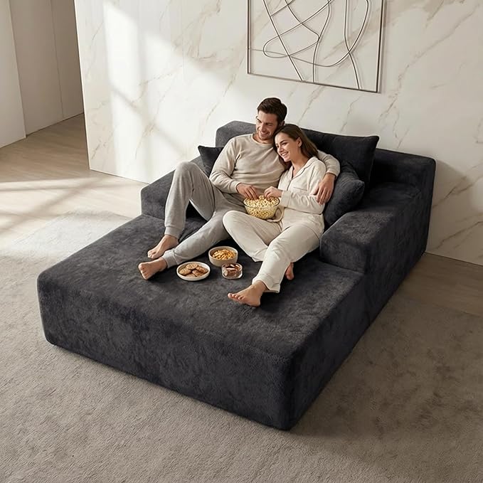 Sytopia Chaise Lounge with Armrests, Oversized Sofa Bed with 3 Pillows