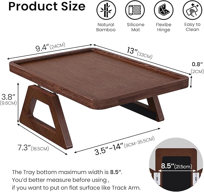 Couch Arm Tray, Bamboo Folding Sofa Tray, Sofa Armrest Tray Clip-On Couch Desk