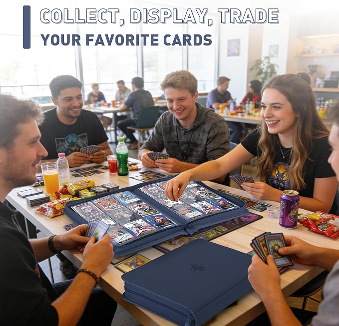 Trading Card Binder 9 Pocket, 360 Pockets Double-Sided Card Album, Premium PU Leather Zipper Card Holder for MTG, TCG, Sports & Game Cards, Must-Have for Collectors(Navy Blue)