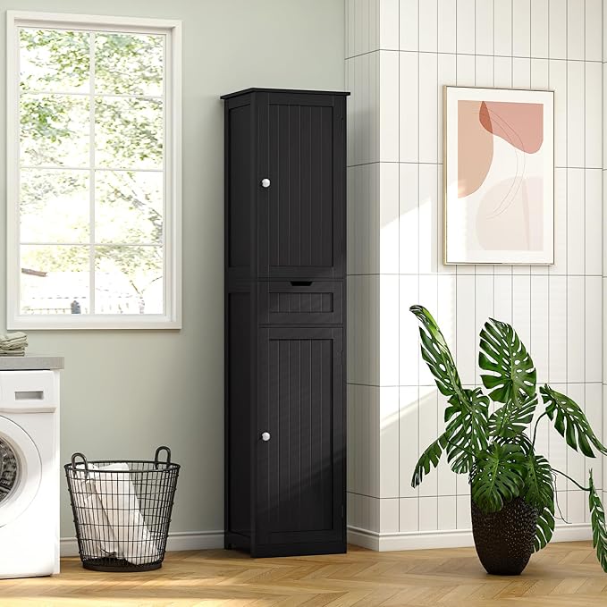 Iwell Tall Black Bathroom Cabinet
