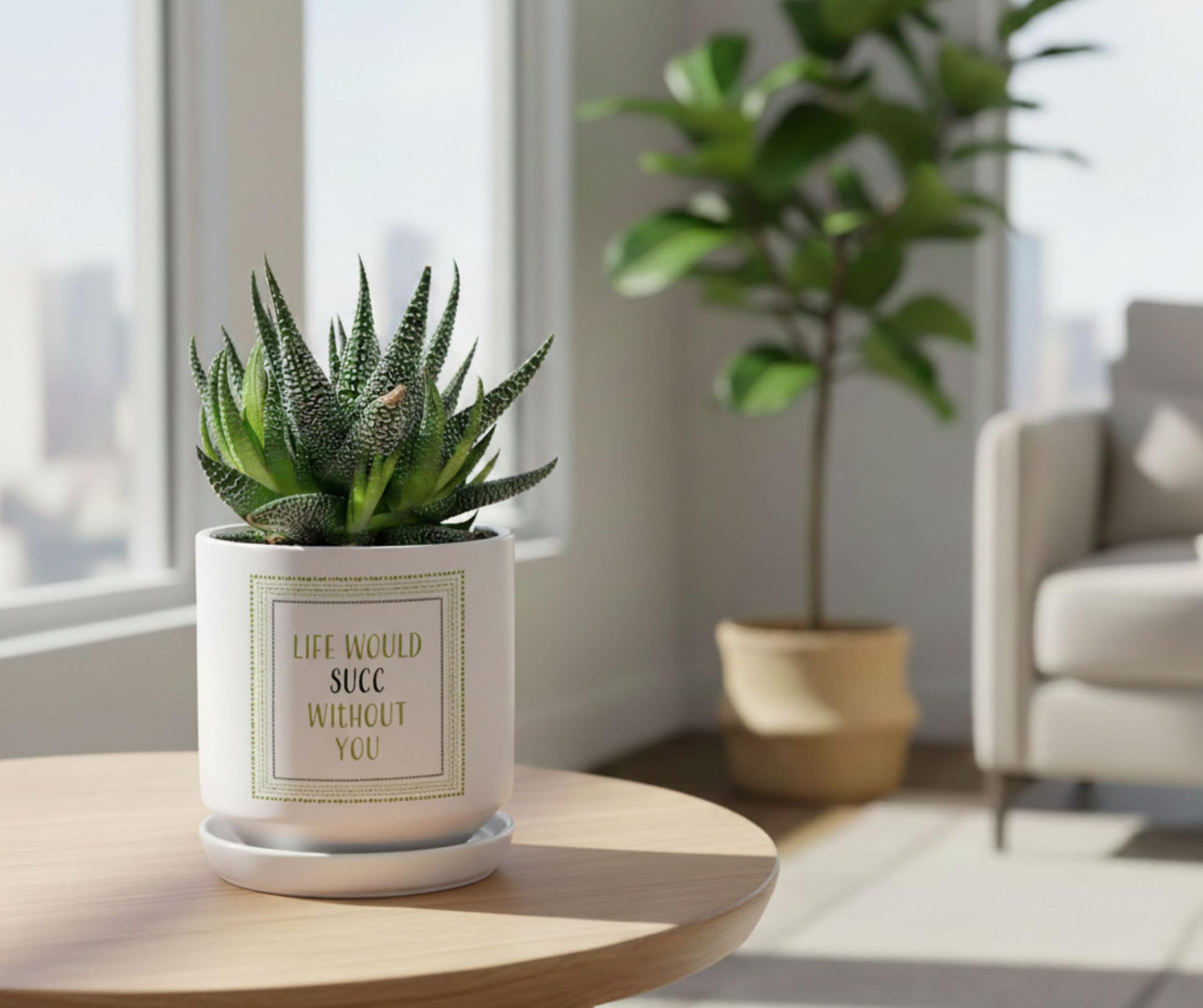 Dicksons Magnolia Garden 5.5-Inch Life Would SUCC Without You Funny Ceramic Planter with Drainage Hole and Saucer – Punny Sage Green Indoor Flower Pot – Witty Decorative Succulent Pot