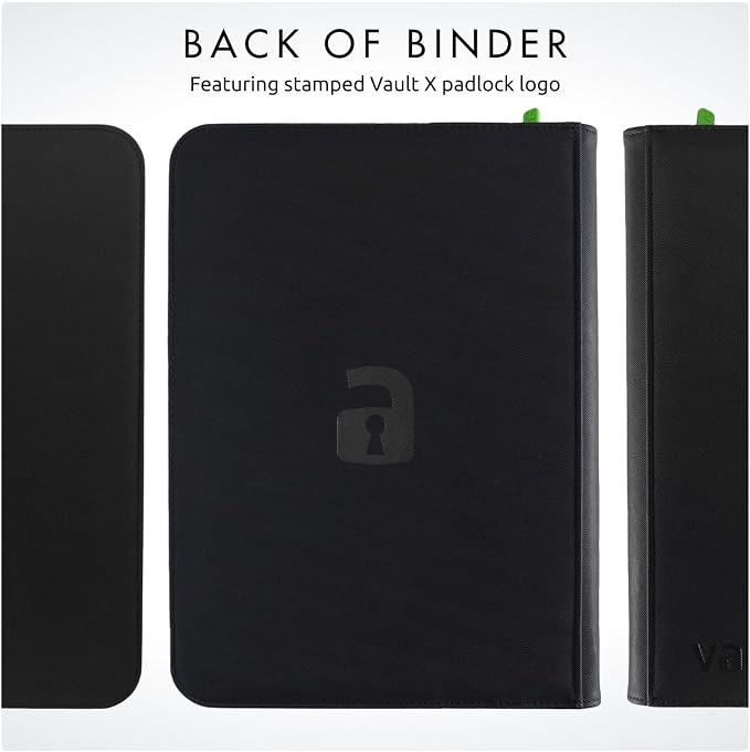 Vault X 9 Pocket Zip Binder, 360 Cards, Exo-Tec Material, 20 Side-Loading Pages (Black)