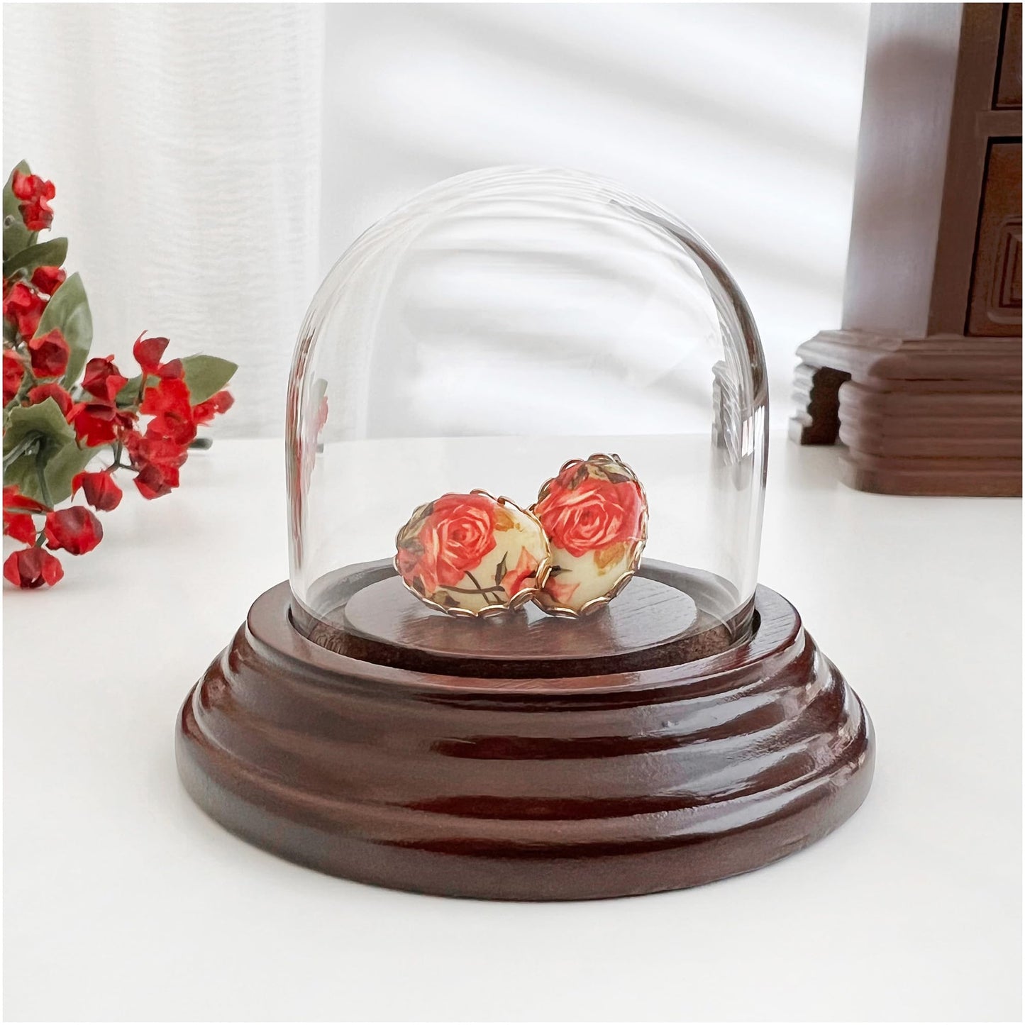 Plymor 1.875" x 1.875" Mini Glass Display Dome Cloche (Dark Mahogany Veneer Base)