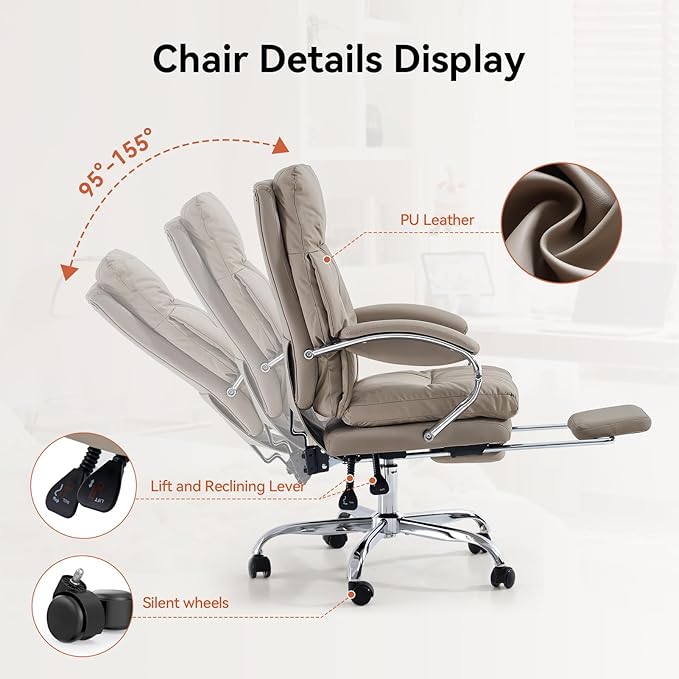LEAGOO Office Chair with Foot Rest, Executive Reclining Office Chairs with Arms