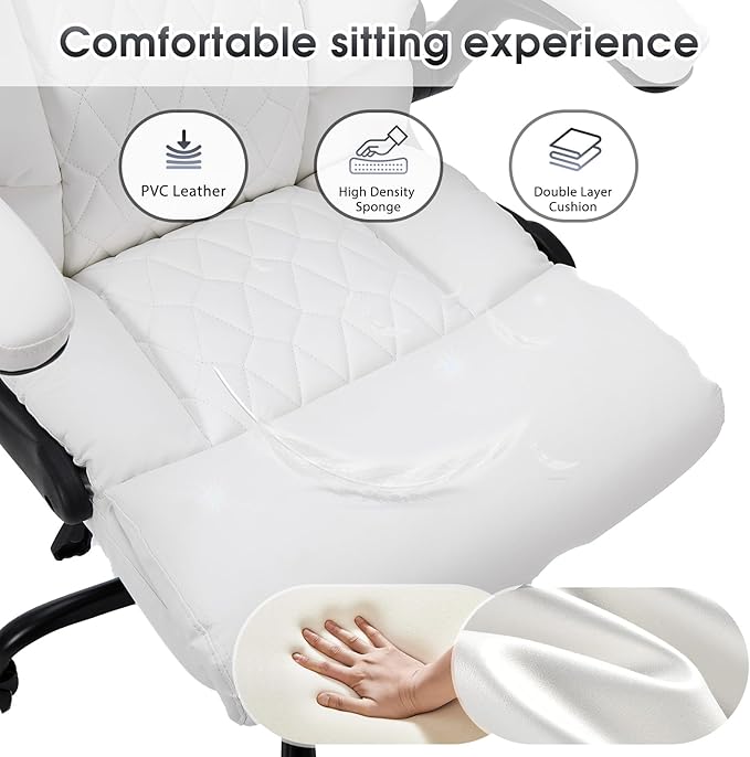 High Back Office Chair with Flip-up Armrests, Leather Comfy Desk Chair with
