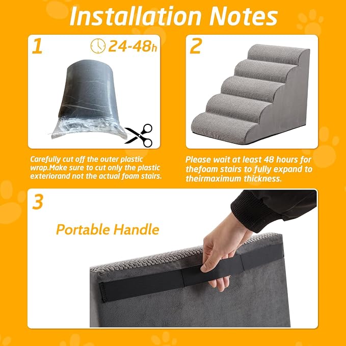 25" H Dog Stairs for Small and Medium Dogs 5-Step Ramps for High Beds and Couch Non-Slip Extra Wide Pet Stairs for Old Dogs and Puppy and Cat - Stable & Durable with Machine Washable Cover Indoor