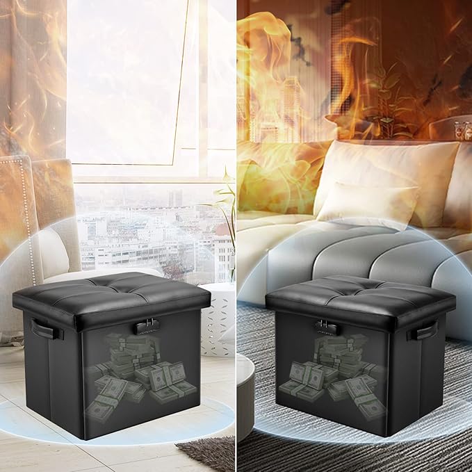 DocSafe Storage Ottoman with Lock, Fireproof Folding Ottoman Foot Rest Stool
